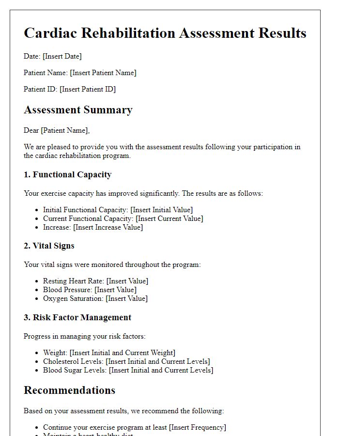 Letter template of assessment results after cardiac rehabilitation