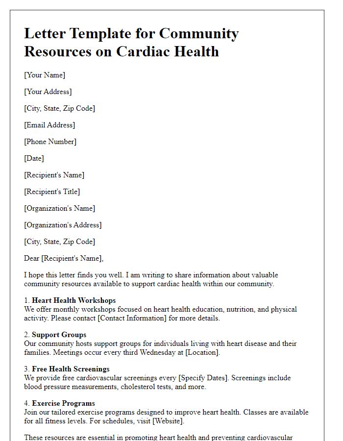 Letter template of community resources related to cardiac health