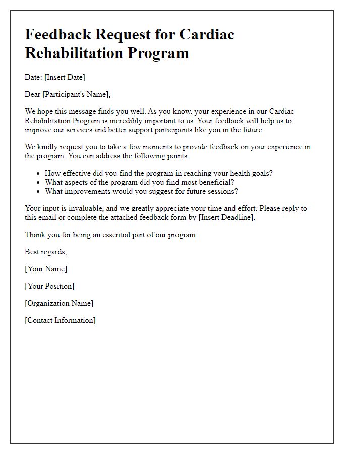 Letter template of feedback request for cardiac rehabilitation program