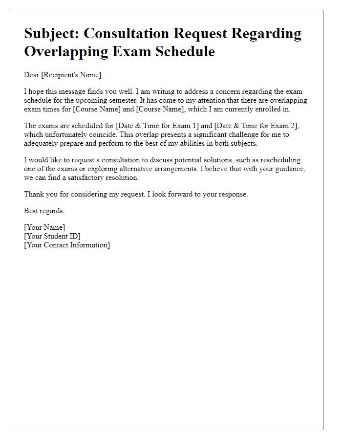 Letter template of consultation about overlapping exam times