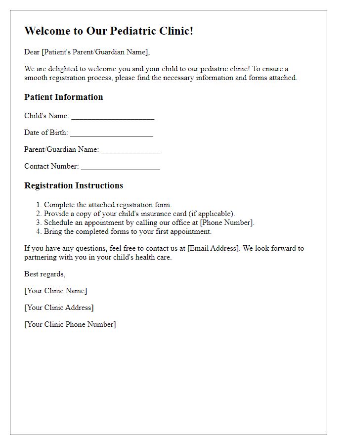 Letter template of pediatric clinic registration for new patients