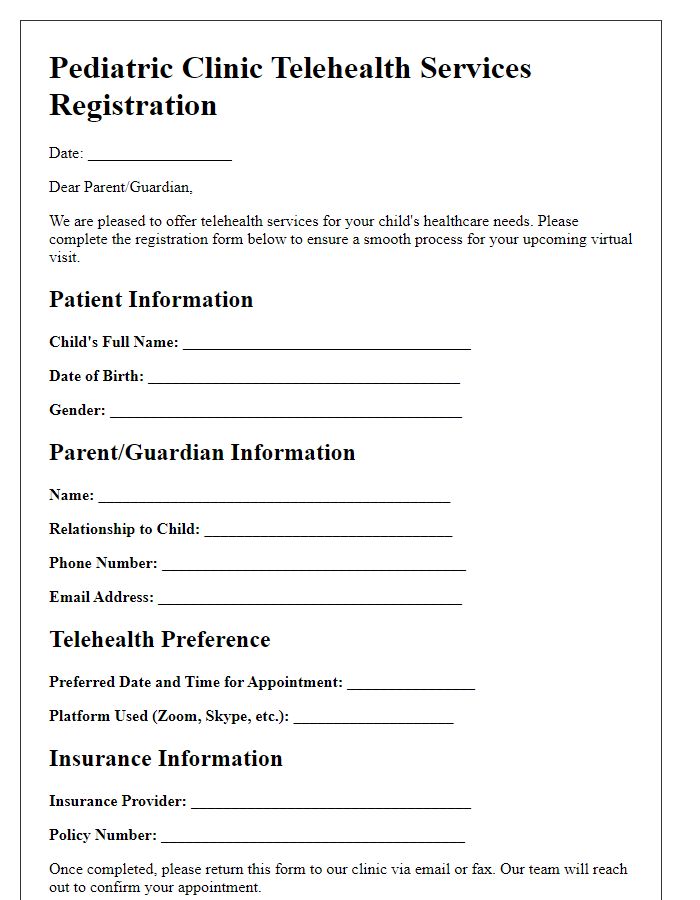 Letter template of pediatric clinic registration for telehealth services