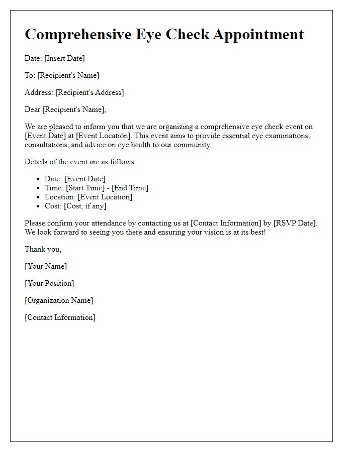 Letter template of organizing a comprehensive eye check