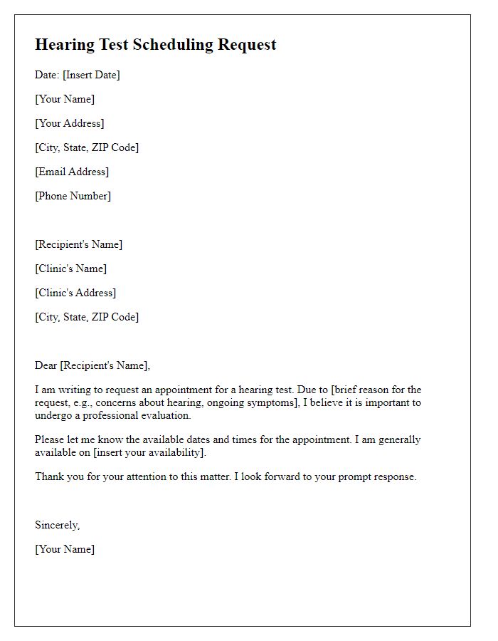 Letter template of hearing test scheduling request