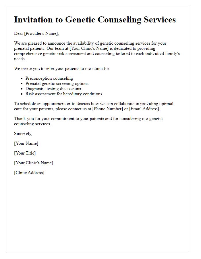 Letter template of genetic counseling invitation for prenatal care providers.