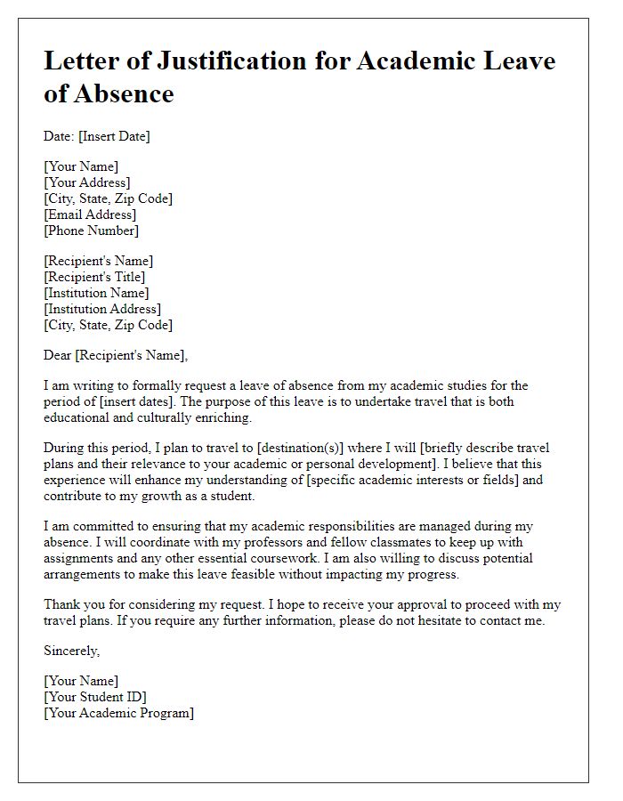 Letter template of justification for academic leave of absence for travel purposes