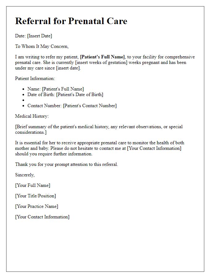 Letter template of prenatal care appointment referral