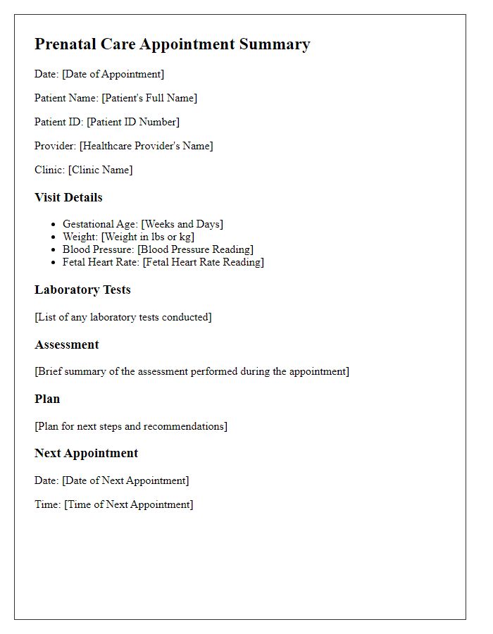 Letter template of prenatal care appointment summary