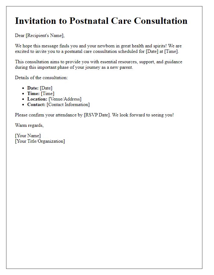 Letter template of postnatal care consultation invitation