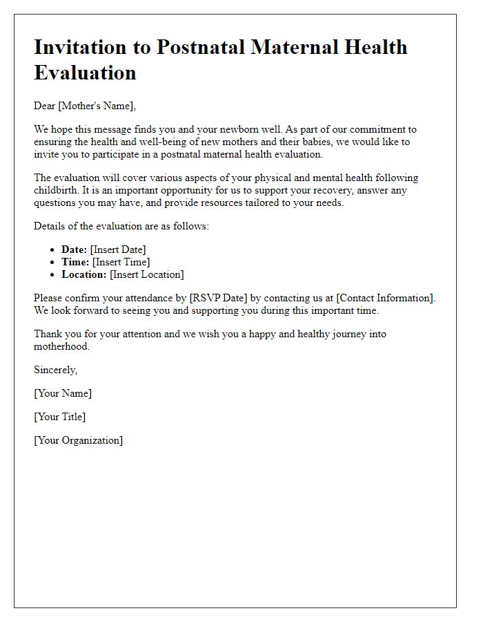 Letter template of postnatal maternal health evaluation invitation