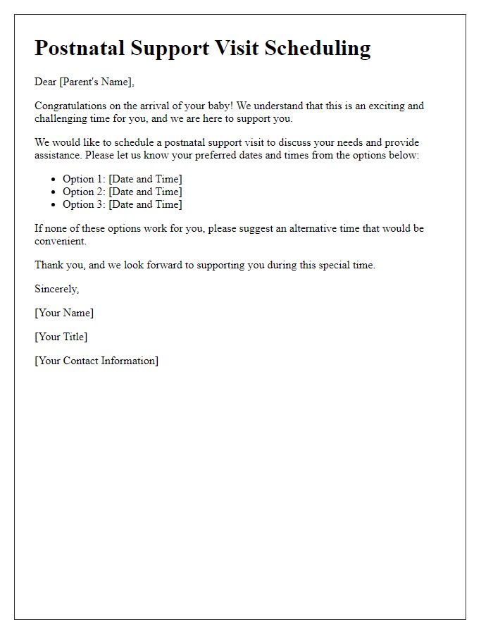 Letter template of postnatal support visit scheduling