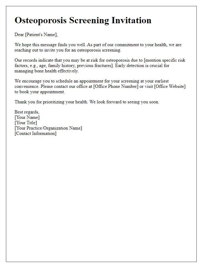 Letter template of osteoporosis screening invitation for at-risk patients