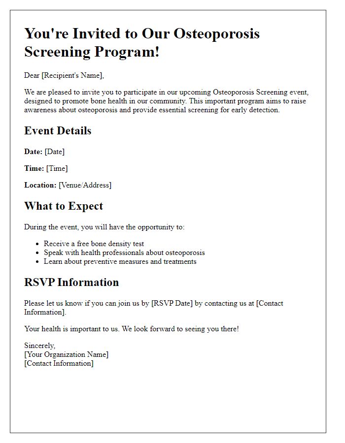 Letter template of osteoporosis screening invitation for community health programs