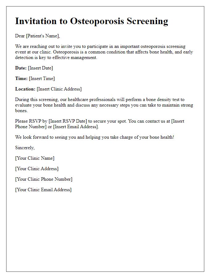 Letter template of osteoporosis screening invitation for local clinics