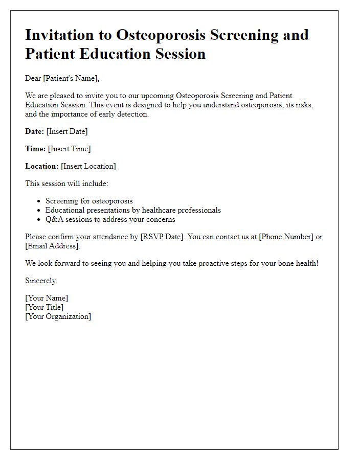 Letter template of osteoporosis screening invitation for patient education sessions