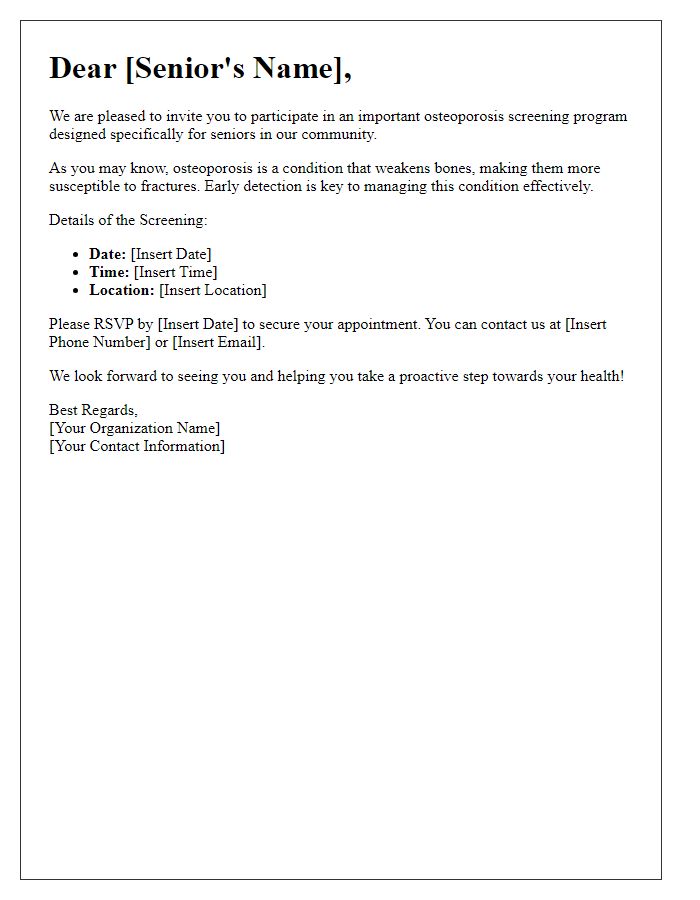 Letter template of osteoporosis screening invitation for seniors