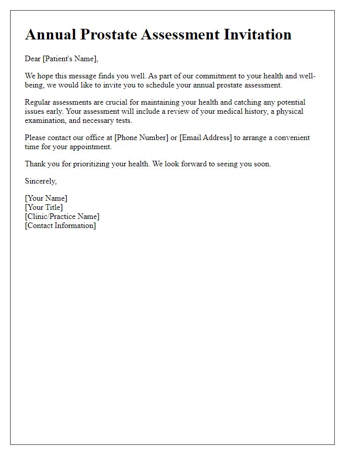 Letter template of annual prostate assessment invitation