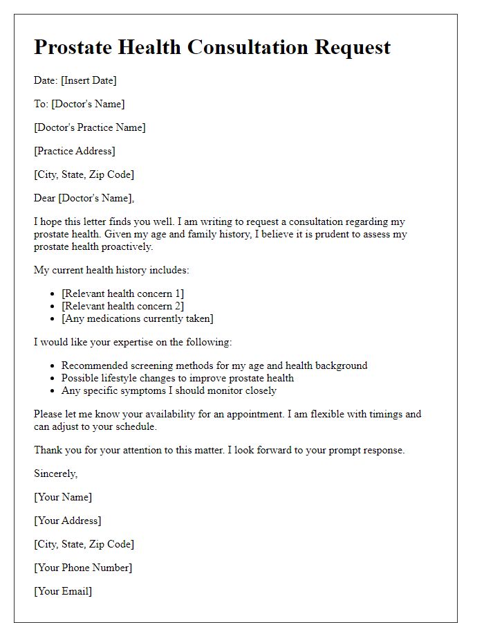 Letter template of prompt for prostate health consultation