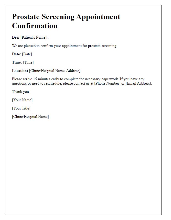 Letter template of prostate screening time confirmation