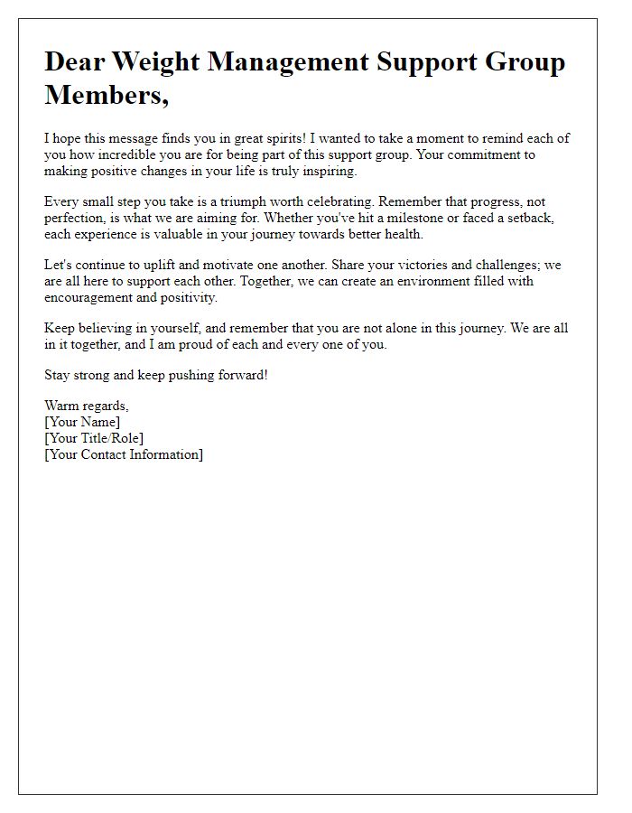 Letter template of encouragement for weight management support group members.