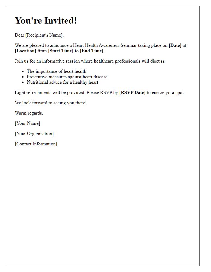 Letter template of invitation for heart health awareness seminar.