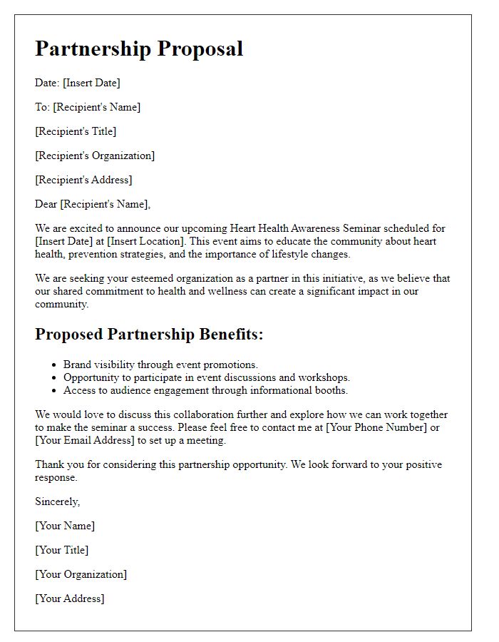 Letter template of partnership proposal for heart health awareness seminar.