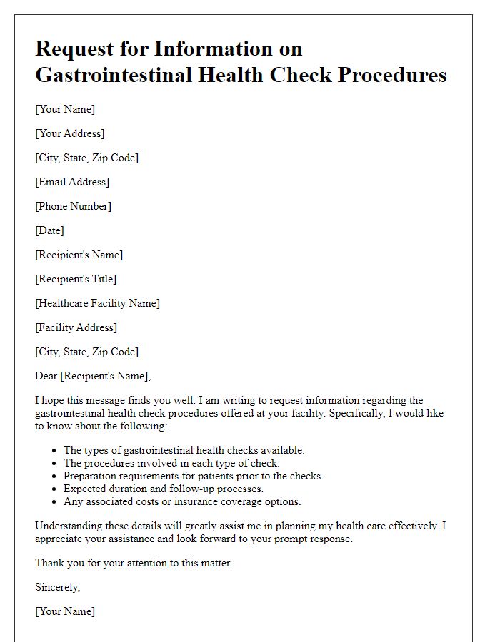 Letter template of information request regarding gastrointestinal health check procedures