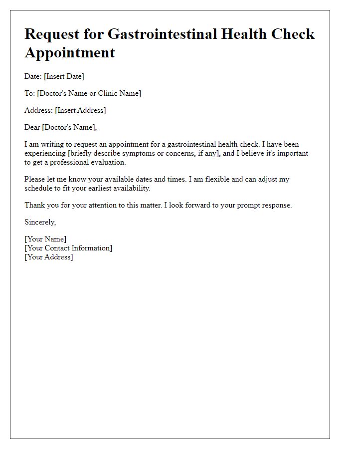 Letter template of request for gastrointestinal health check appointment