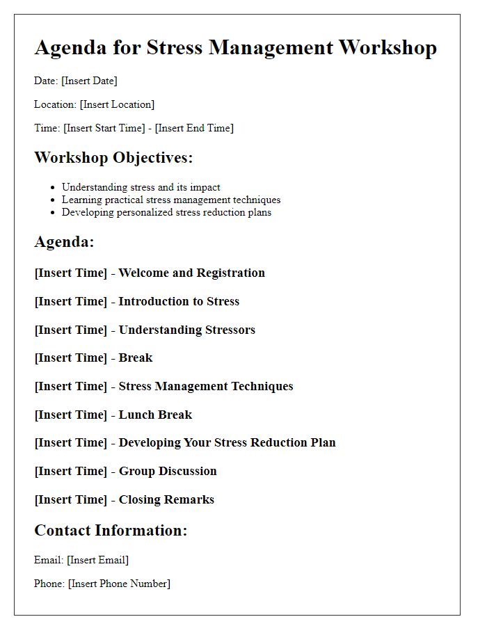 Letter template of agenda for stress management workshop