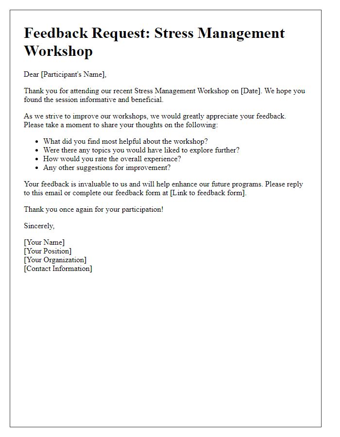 Letter template of feedback request after stress management workshop