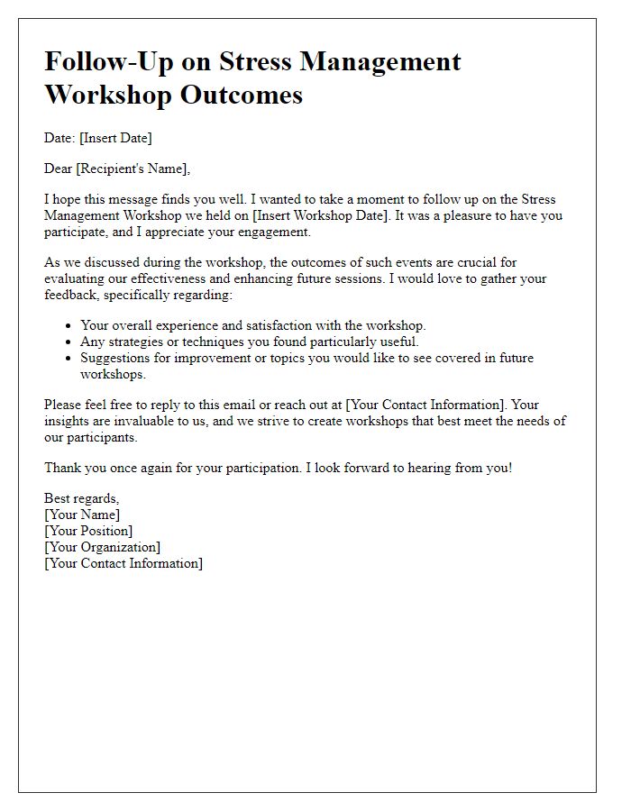 Letter template of follow-up regarding stress management workshop outcomes