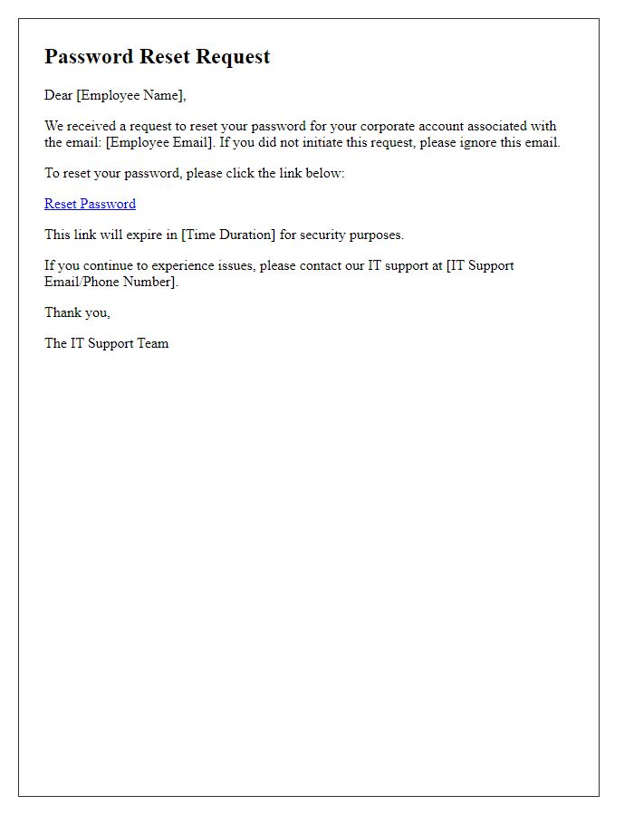 Letter template of secure password reset for corporate accounts.