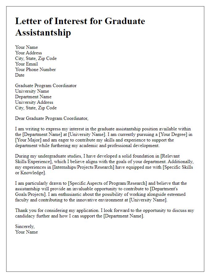 Letter template of interest in graduate assistantship role