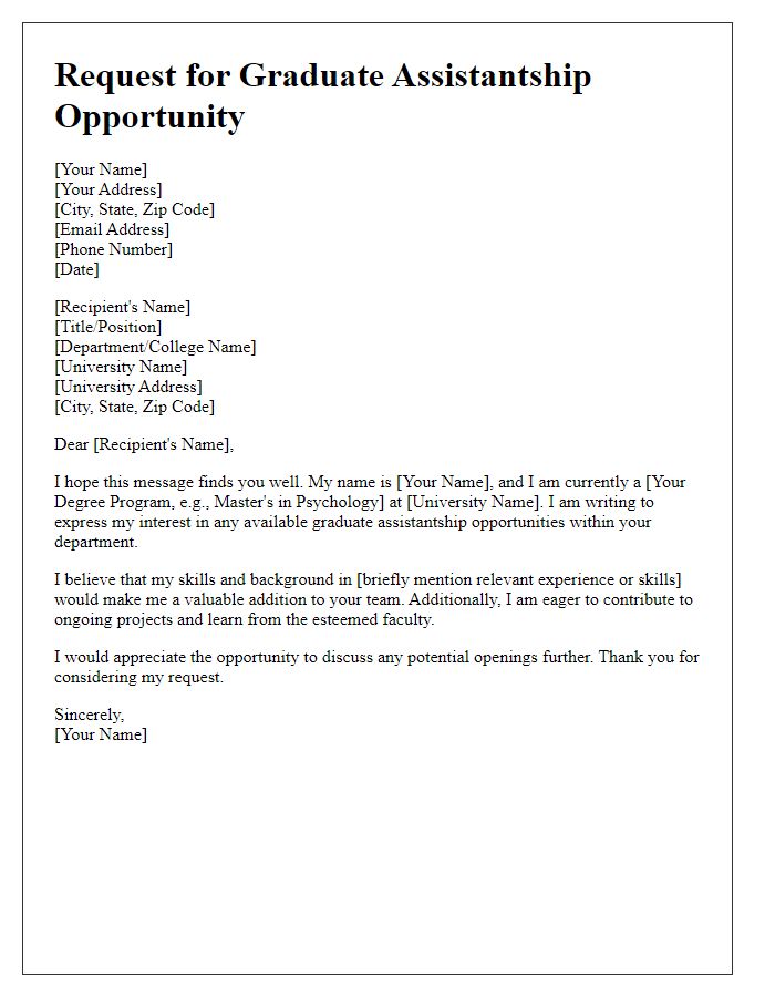 Letter template of request for graduate assistantship opportunity