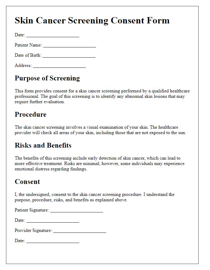 Letter template of skin cancer screening consent form