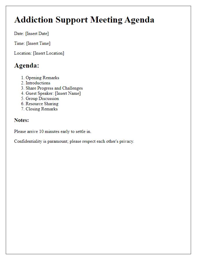 Letter template of agenda for addiction support meeting