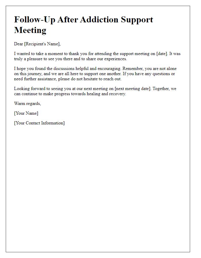 Letter template of follow-up after addiction support meeting