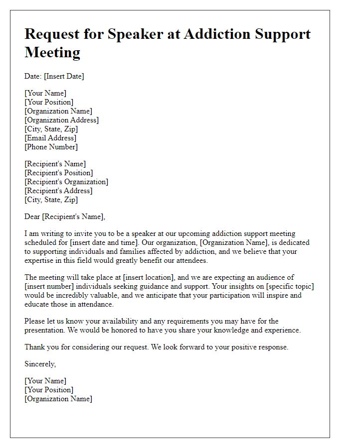 Letter template of request for speaker at addiction support meeting