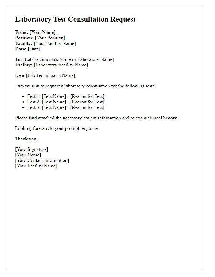 Letter template of laboratory test consultation request