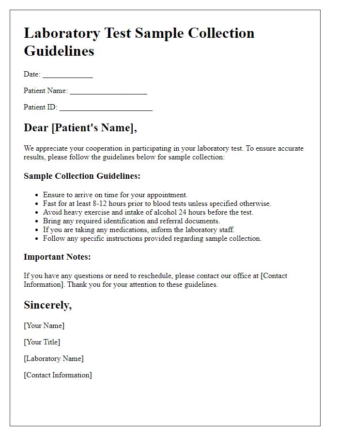 Letter template of laboratory test sample collection guidelines