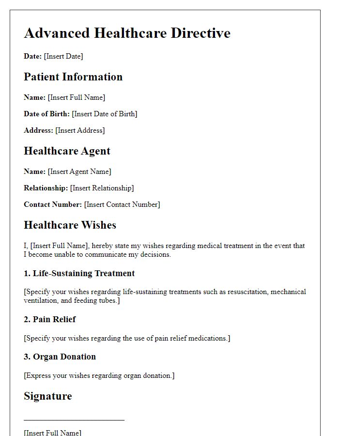 Letter template of advanced healthcare directive planning