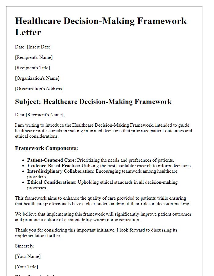 Letter template of healthcare decision-making framework