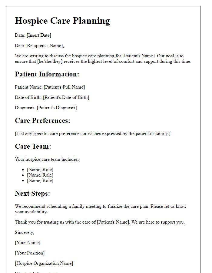 Letter template of hospice care planning