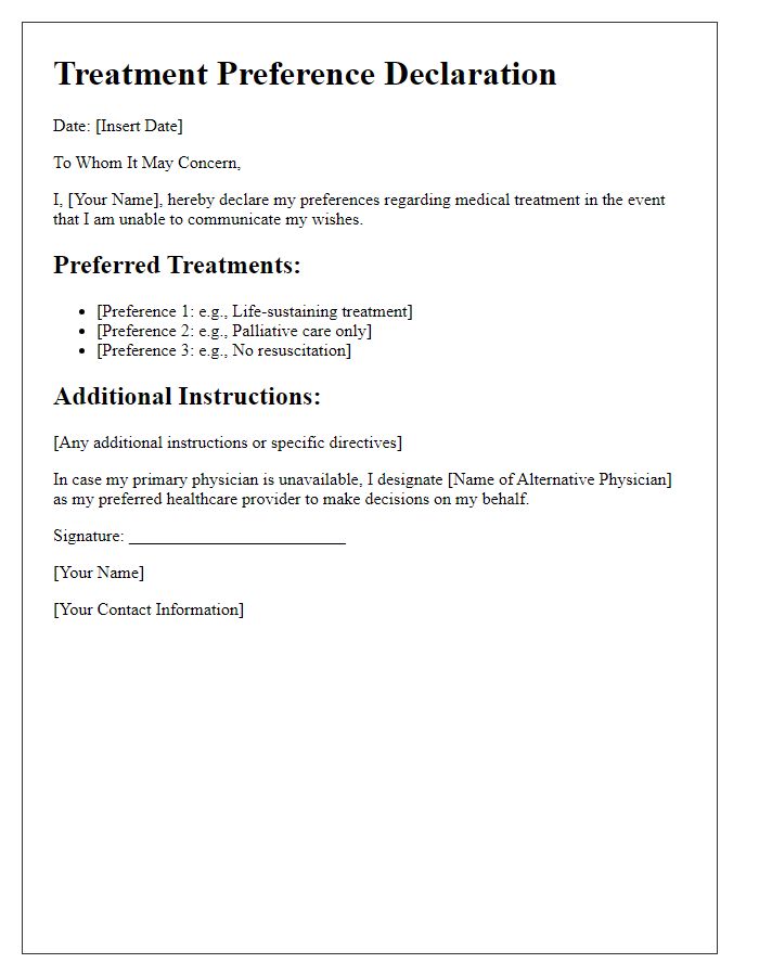 Letter template of treatment preference declaration