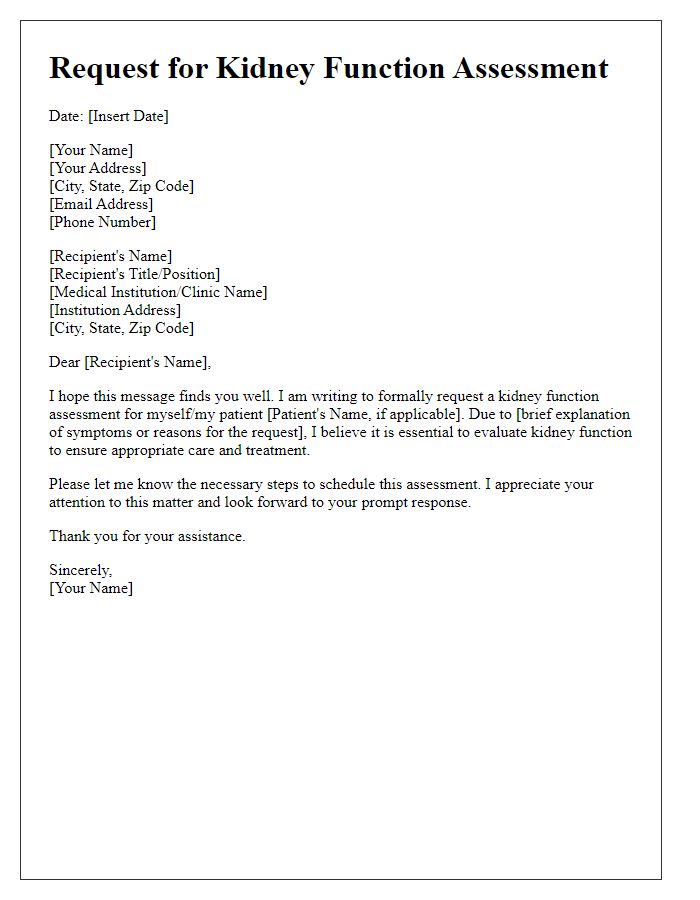 Letter template of request for kidney function assessment