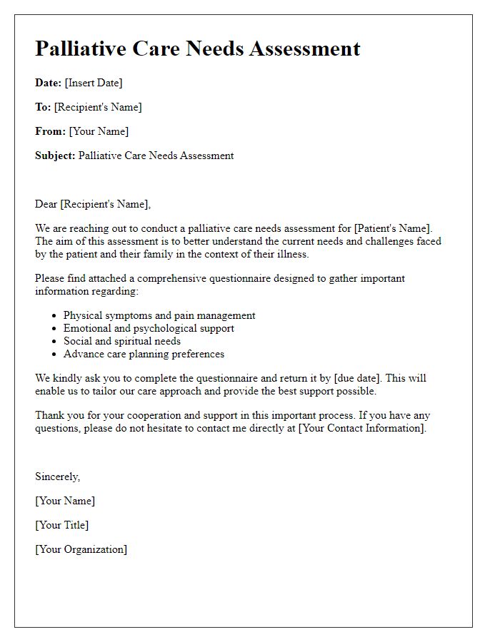 Letter template of palliative care needs assessment