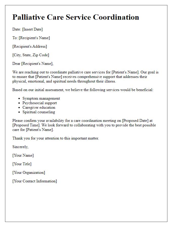 Letter template of palliative care service coordination