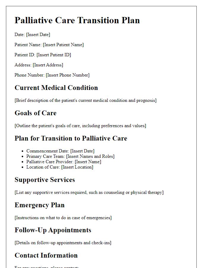 Letter template of palliative care transition plan