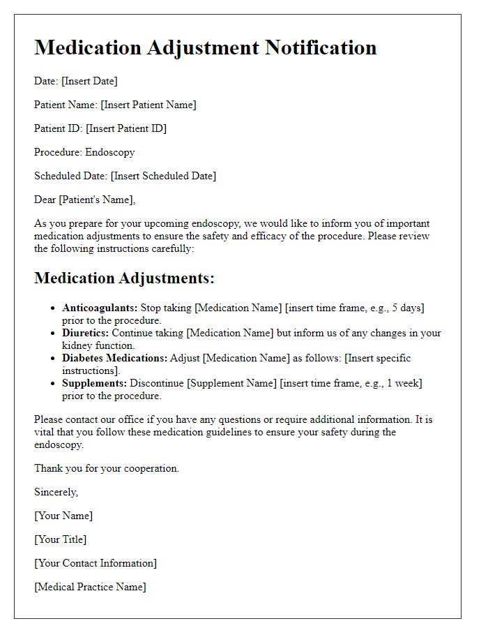 Letter template of medication adjustments prior to endoscopy.