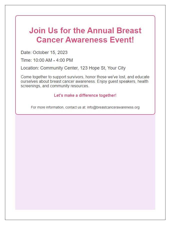 Letter template of event flyer for breast cancer awareness event